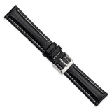 20mm Long Black Oil-tanned Leather Silver-tone Buckle Watch Band