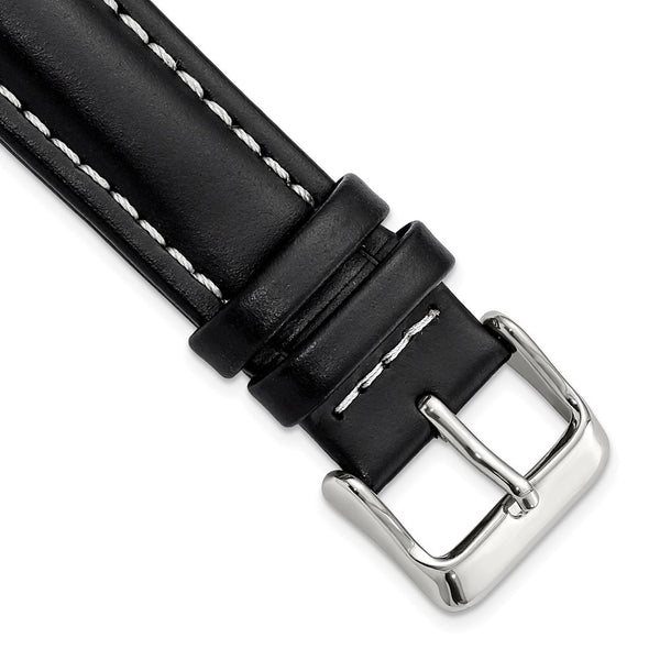 20mm Long Black Oil-tanned Leather Silver-tone Buckle Watch Band