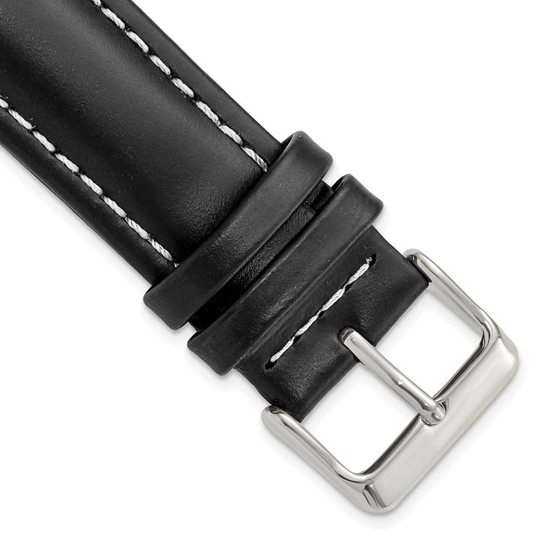 22mm Long Black Oil-tanned Leather Silver-tone Buckle Watch Band