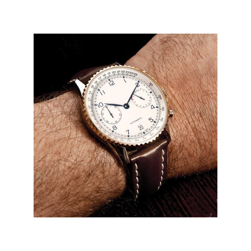 DeBeer 22mm Dark Brown Oil-tanned Leather with White Stitching and Silver-tone Buckle 7.5 inch Watch Band