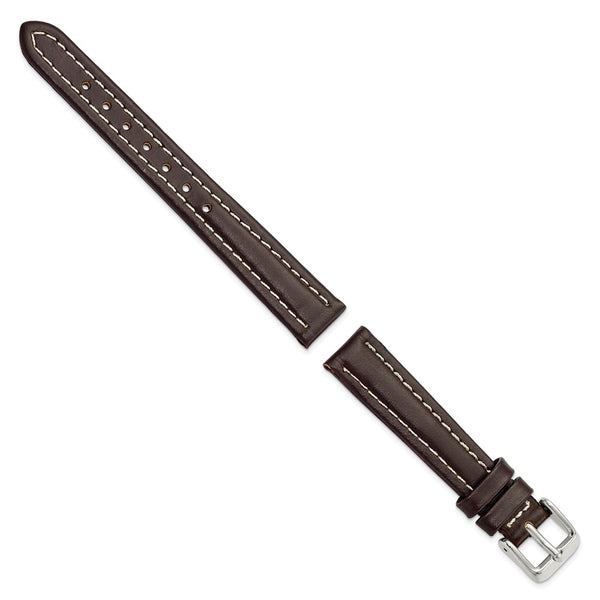 14mm Dark Brown Oil-tanned Leather Silver-tone Buckle Watch Band