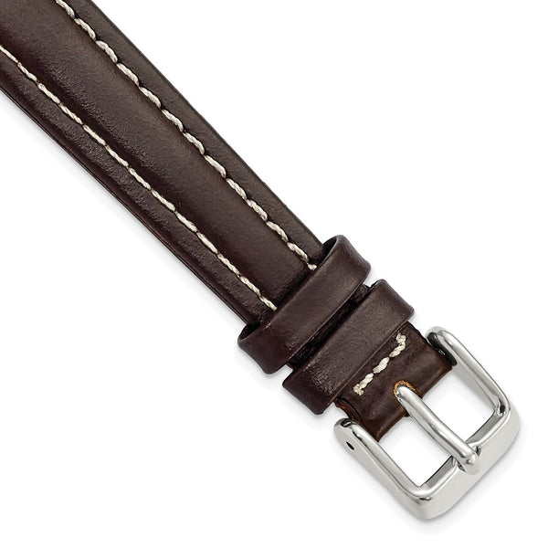 14mm Dark Brown Oil-tanned Leather Silver-tone Buckle Watch Band