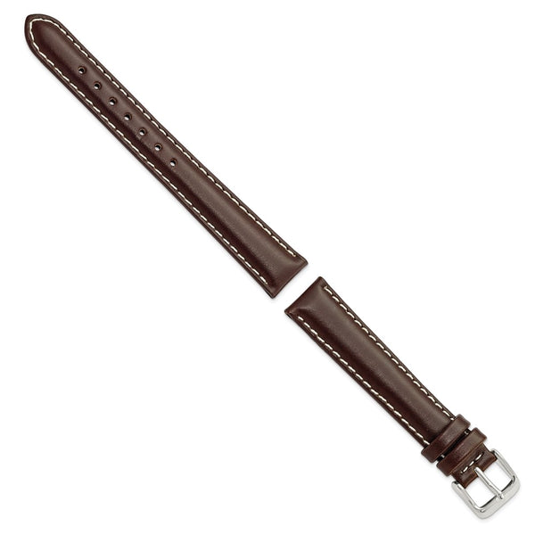 16mm Dark Brown Oil-tanned Leather Silver-tone Buckle Watch Band