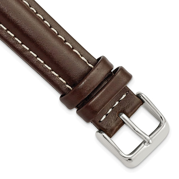 18mm Dark Brown Oil-tanned Leather Silver-tone Buckle Watch Band