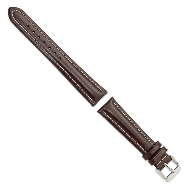 19mm Dark Brown Oil-tanned Leather Silver-tone Buckle Watch Band