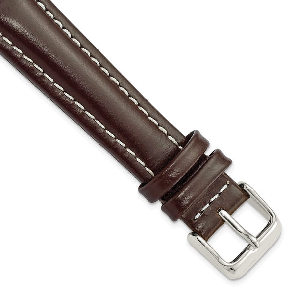 19mm Dark Brown Oil-tanned Leather Silver-tone Buckle Watch Band