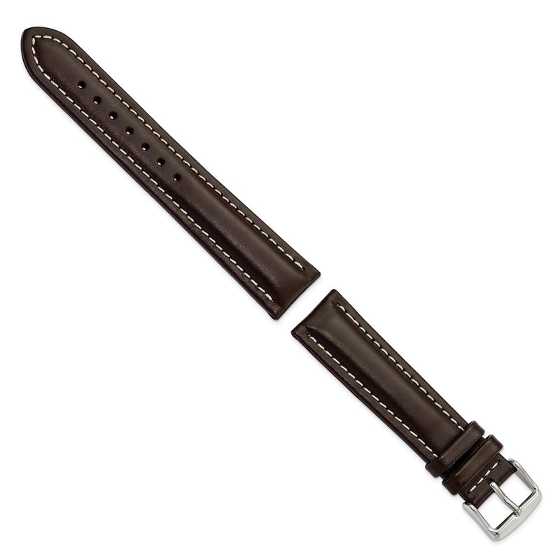 20mm Dark Brown Oil-tanned Leather Silver-tone Buckle Watch Band