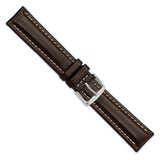 DeBeer 20mm Dark Brown Oil-tanned Leather with White Stitching and Silver-tone Buckle 7.5 inch Watch Band