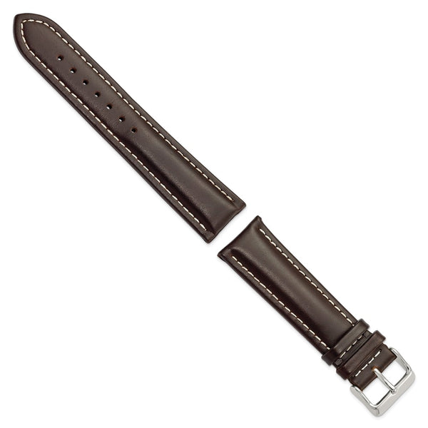 22mm Dark Brown Oil-tanned Leather Silver-tone Buckle Watch Band