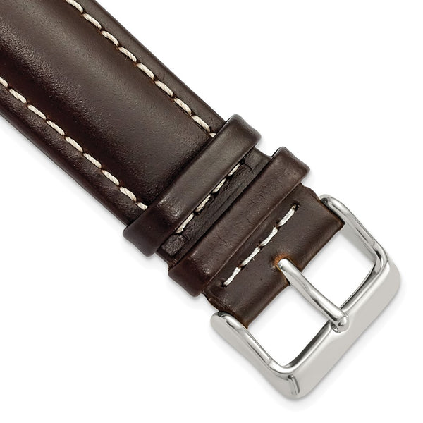 22mm Dark Brown Oil-tanned Leather Silver-tone Buckle Watch Band