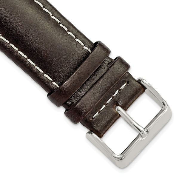 24mm Dark Brown Oil-tanned Leather Silver-tone Buckle Watch Band