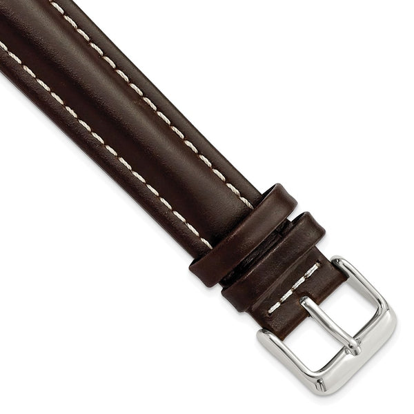 18mm Long Dark Brown Oil-tanned Leather Silver-tone Buckle Watch Band