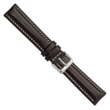 20mm Long Dark Brown Oil-tanned Leather Silver-tone Buckle Watch Band