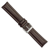 DeBeer 22mm Long Dark Brown Oil-tanned Leather with White Stitching and Silver-tone Buckle 8.25 inch Watch Band