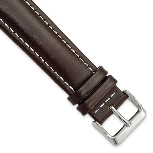 DeBeer 22mm Long Dark Brown Oil-tanned Leather with White Stitching and Silver-tone Buckle 8.25 inch Watch Band