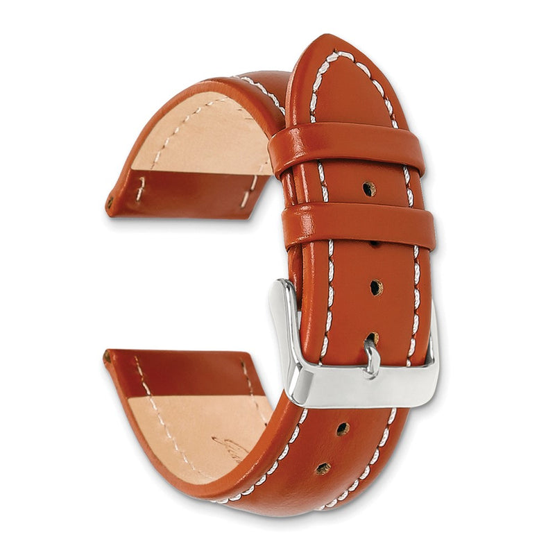 DeBeer 19mm Saddle Brown Oil-tanned Leather with White Stitching and Silver-tone Buckle 7.5 inch Watch Band
