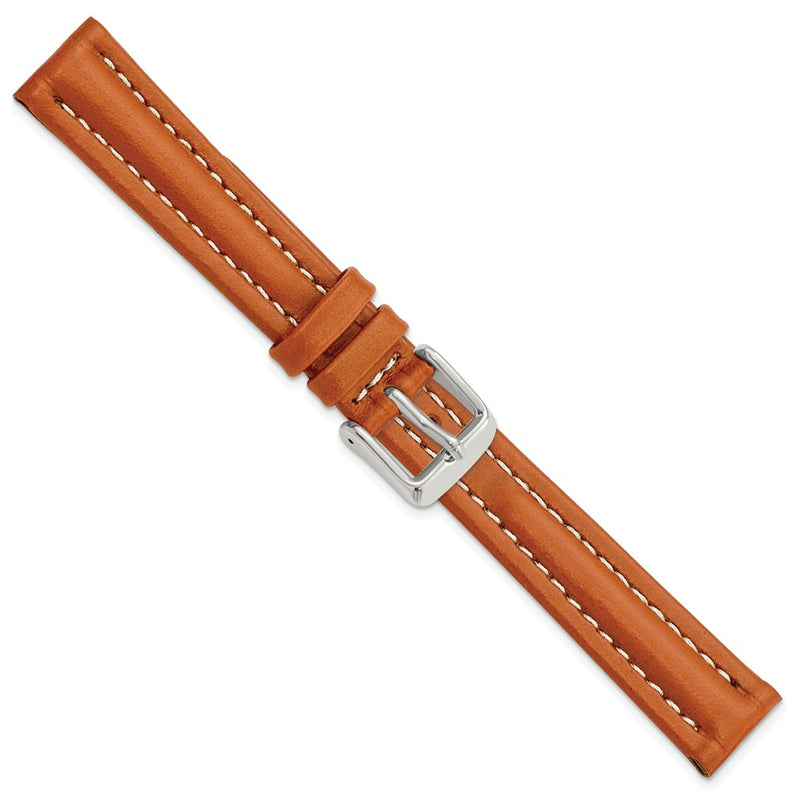 DeBeer 14mm Saddle Brown Oil-tanned Leather with White Stitching and Silver-tone Buckle 6.75 inch Watch Band