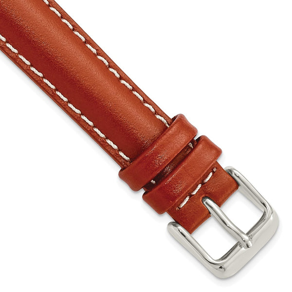 16mm Light Brown/Saddle Oil-tanned Leather Silver-tone Buckle Watch Band