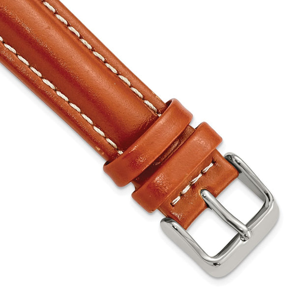 18mm Light Brown/Saddle Oil-tanned Leather Silver-tone Buckle Watch Band