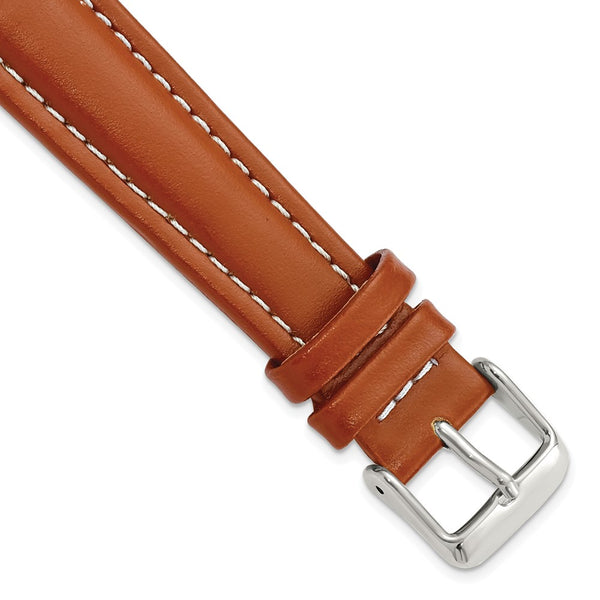 19mm Light Brown/Saddle Oil-tanned Leather Silver-tone Buckle Watch Band