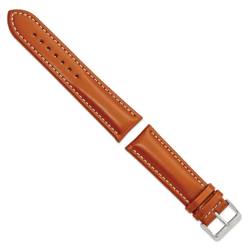 24mm Light Brown/Saddle Oil-tanned Leather Silver-tone Buckle Watch Band