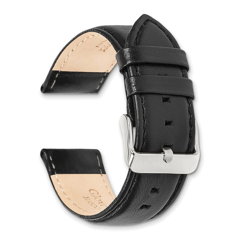 DeBeer 24mm Black Glove Leather with Silver-tone Panerai Style Buckle 7.75 inch Watch Band