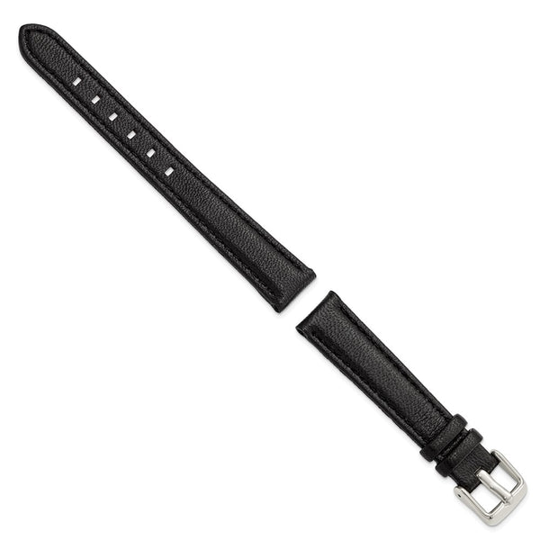 14mm Black Glove Leather Silver-tone Buckle Watch Band