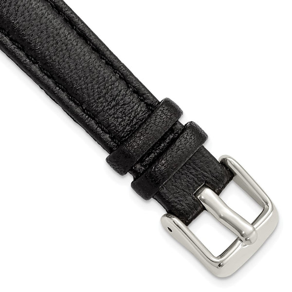 14mm Black Glove Leather Silver-tone Buckle Watch Band