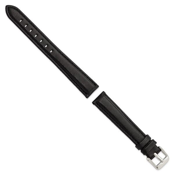 DeBeer 16mm Black Glove Leather with Silver-tone Panerai Style Buckle 7.75 inch Watch Band