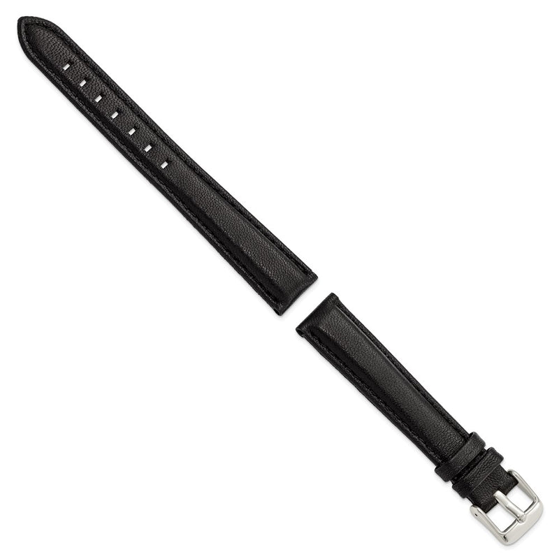 DeBeer 16mm Black Glove Leather with Silver-tone Panerai Style Buckle 7.75 inch Watch Band