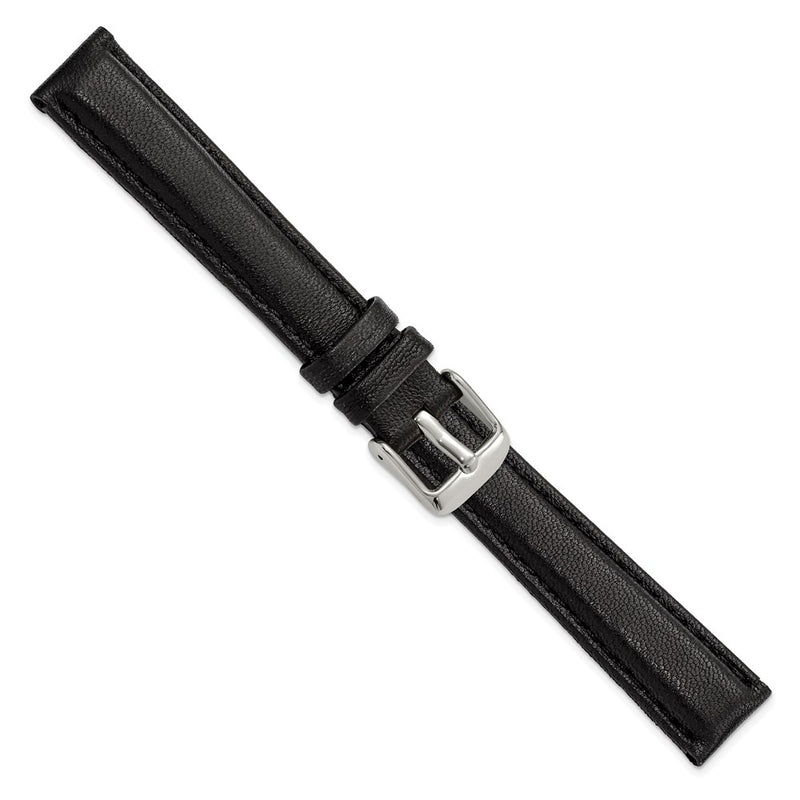 DeBeer 16mm Black Glove Leather with Silver-tone Panerai Style Buckle 7.75 inch Watch Band
