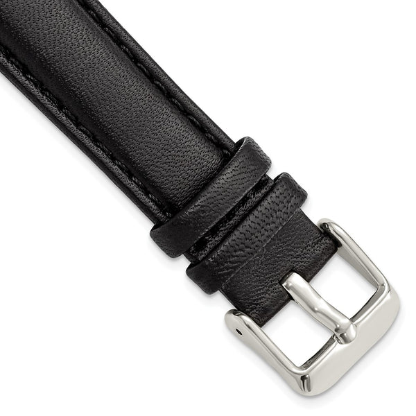 18mm Black Glove Leather Silver-tone Buckle Watch Band