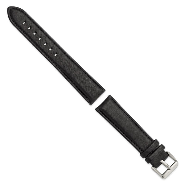 20mm Black Glove Leather Silver-tone Buckle Watch Band