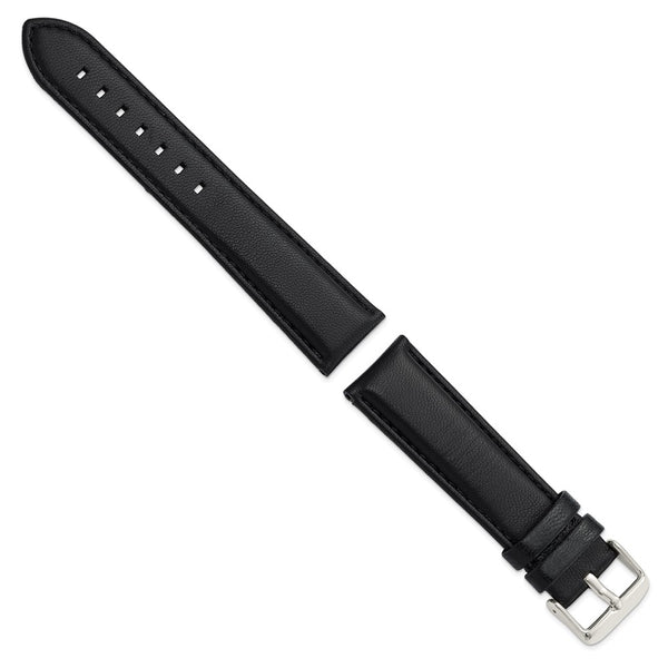 22mm Black Glove Leather Silver-tone Buckle Watch Band