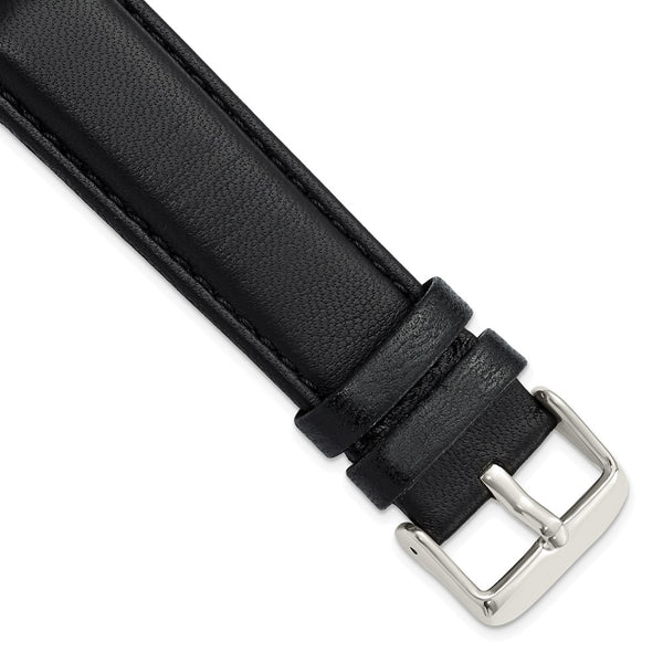 22mm Black Glove Leather Silver-tone Buckle Watch Band