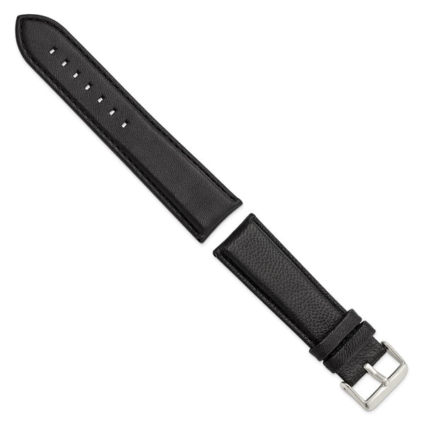 24mm Black Glove Leather Silver-tone Buckle Watch Band