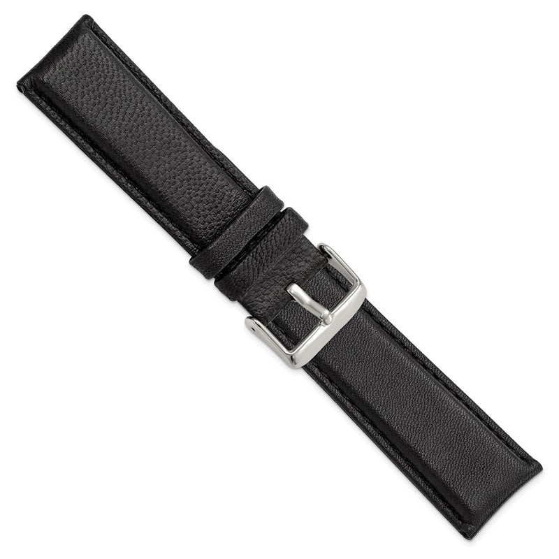 24mm Black Glove Leather Silver-tone Buckle Watch Band