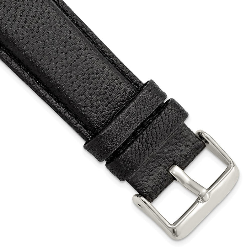 24mm Black Glove Leather Silver-tone Buckle Watch Band