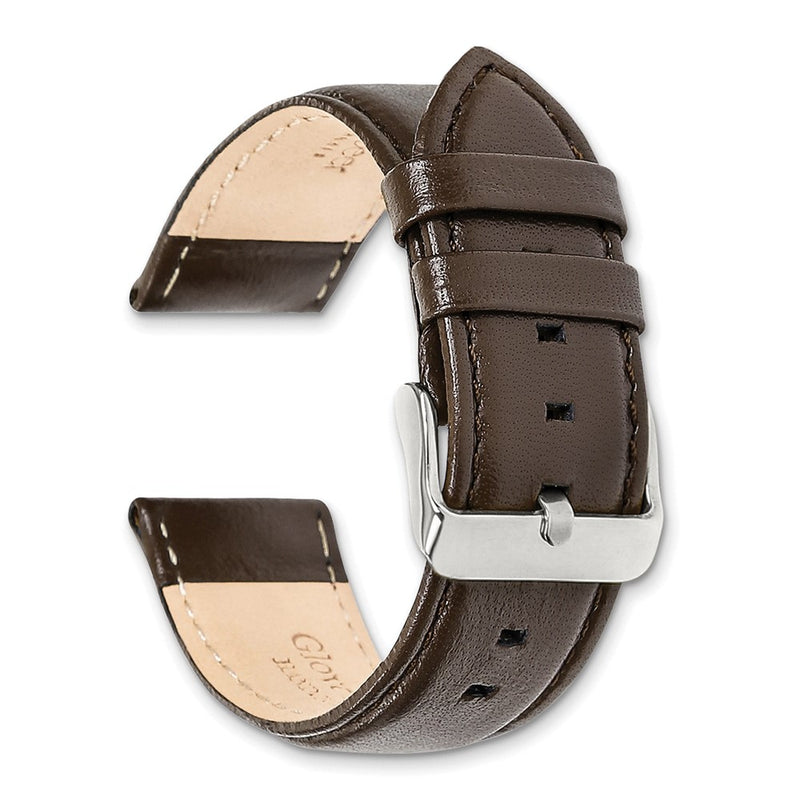 DeBeer 22mm Dark Brown Glove Leather with Silver-tone Panerai Style Buckle 7.75 inch Watch Band
