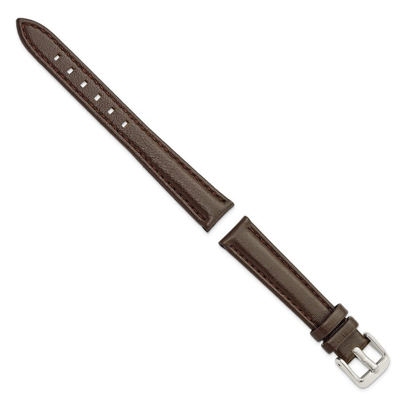 DeBeer 14mm Dark Brown Glove Leather with Silver-tone Panerai Style Buckle 6.75 inch Watch Band