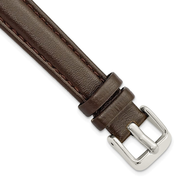 14mm Dark Brown Glove Leather Silver-tone Buckle Watch Band