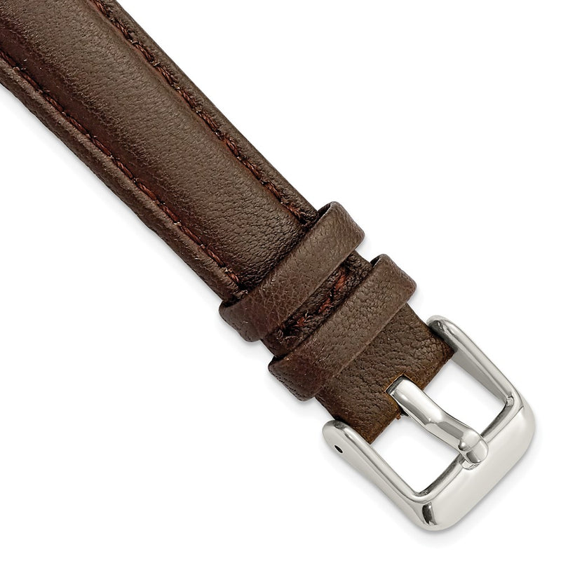 16mm Dark Brown Glove Leather Silver-tone Buckle Watch Band