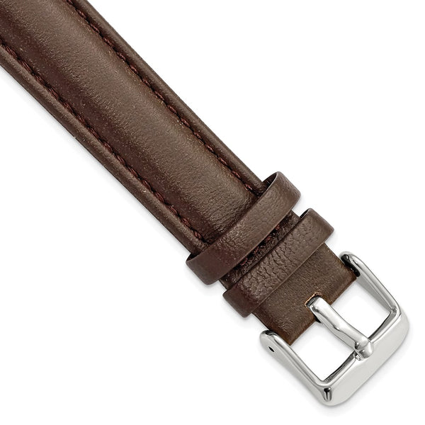 18mm Dark Brown Glove Leather Silver-tone Buckle Watch Band