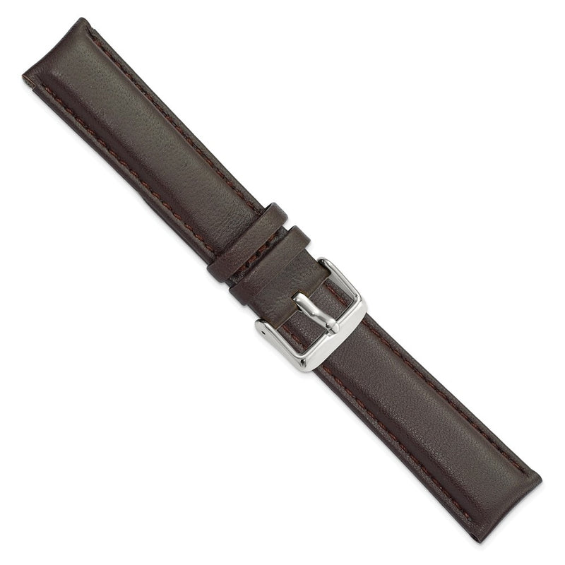 DeBeer 20mm Dark Brown Glove Leather with Silver-tone Panerai Style Buckle 7.75 inch Watch Band