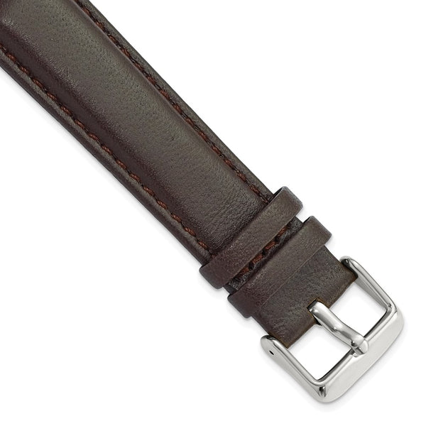 DeBeer 20mm Dark Brown Glove Leather with Silver-tone Panerai Style Buckle 7.75 inch Watch Band