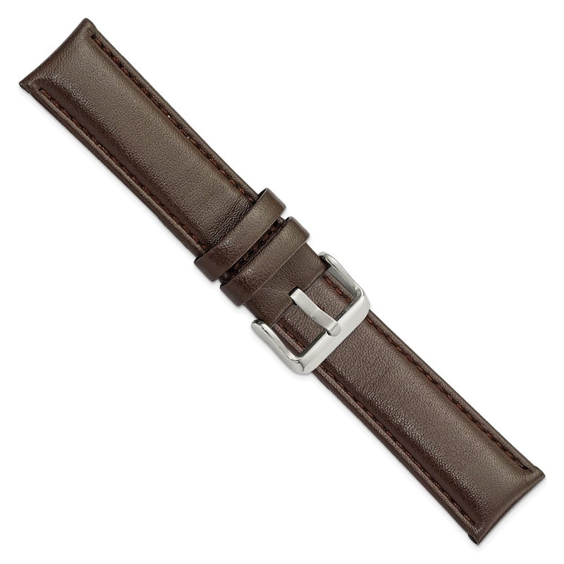 DeBeer 22mm Dark Brown Glove Leather with Silver-tone Panerai Style Buckle 7.75 inch Watch Band