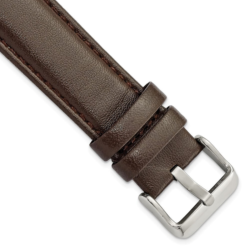 22mm Dark Brown Glove Leather Silver-tone Buckle Watch Band