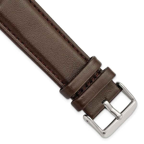 24mm Dark Brown Glove Leather Silver-tone Buckle Watch Band