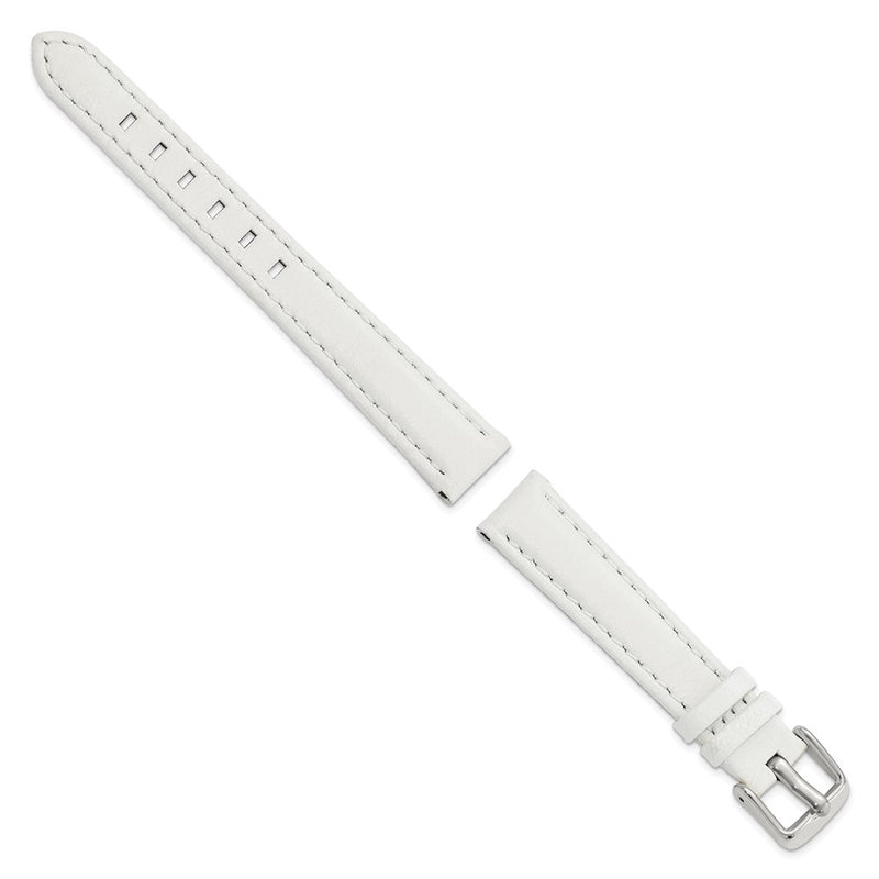 14mm White Glove Leather Silver-tone Buckle Watch Band