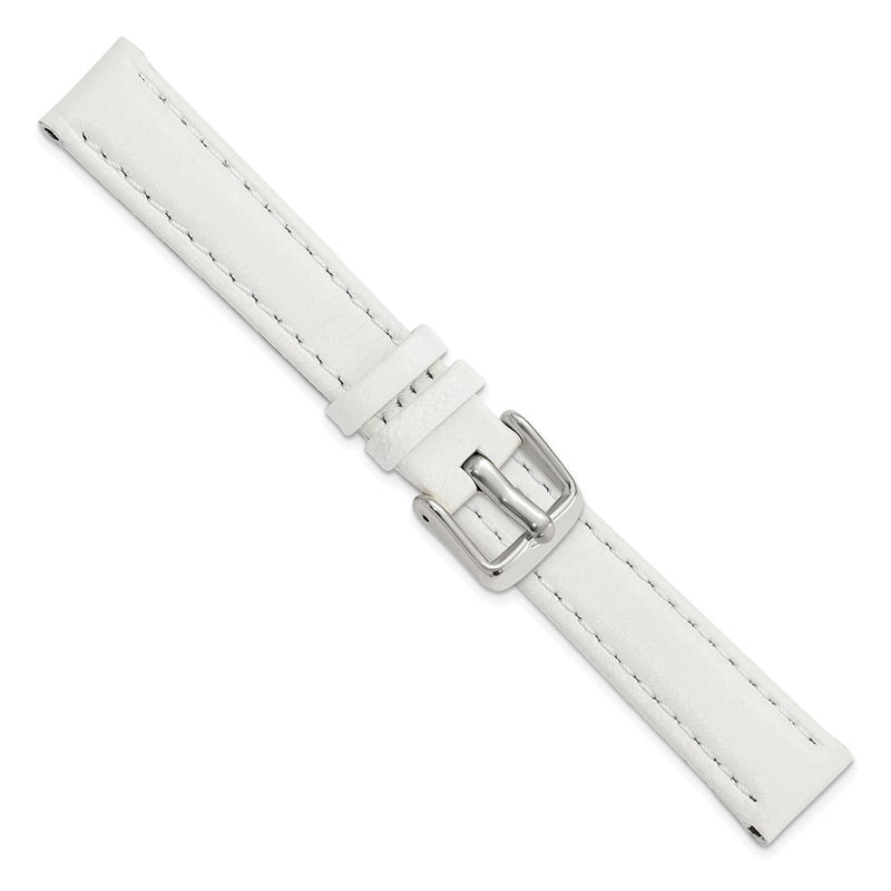 14mm White Glove Leather Silver-tone Buckle Watch Band